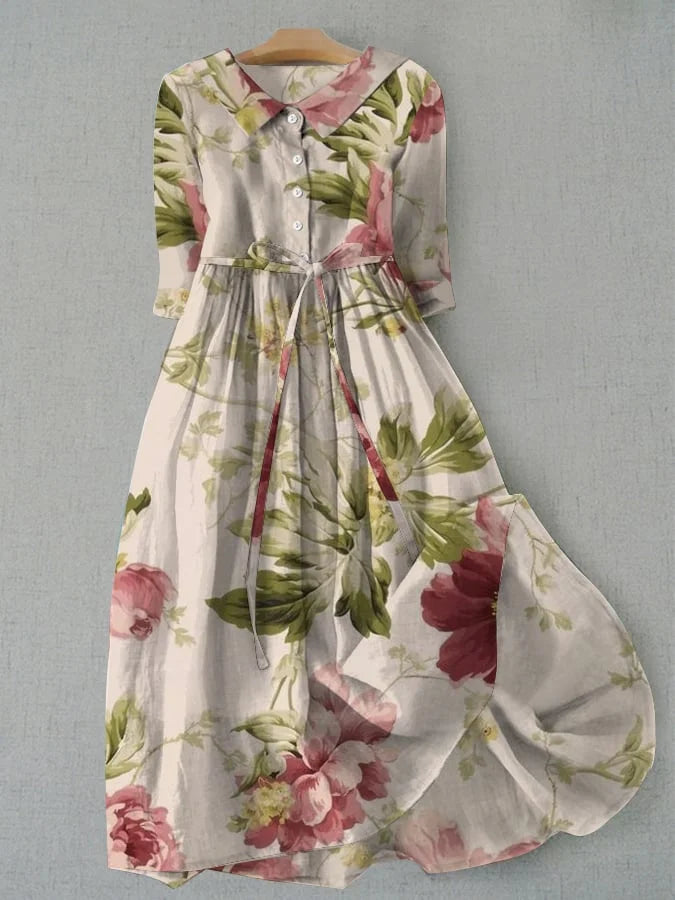 Baylee - Vintage Floral Dress with Waist Ties