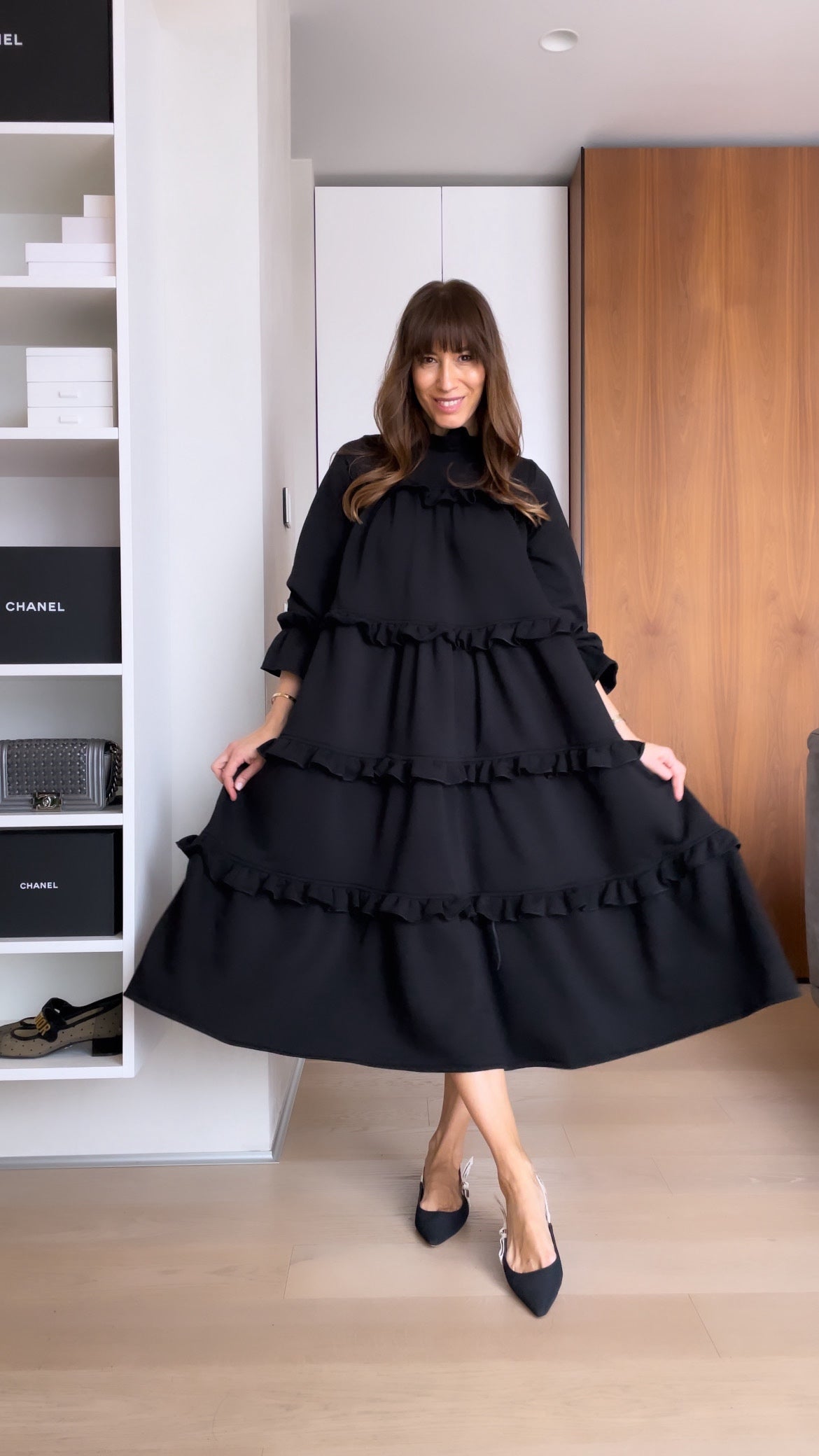 Clara | Black Ruffle Pocket Dress™