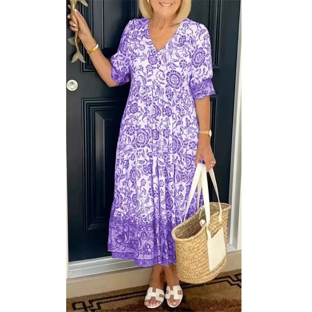 Islara | BloomGrace V-Neck Midi Dress™