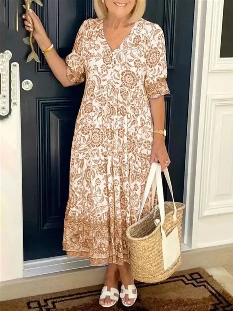 Islara | BloomGrace V-Neck Midi Dress™