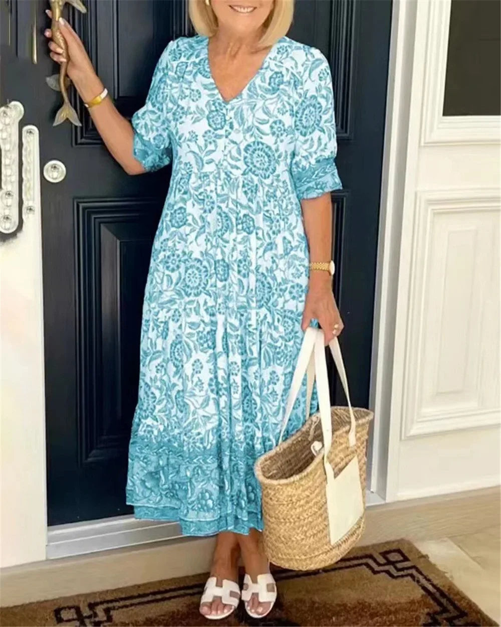Islara | BloomGrace V-Neck Midi Dress™