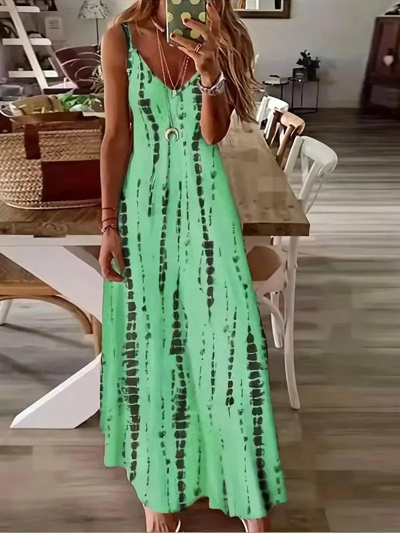 Seren - Women's V-Neck Tie-Dye Maxi Dress