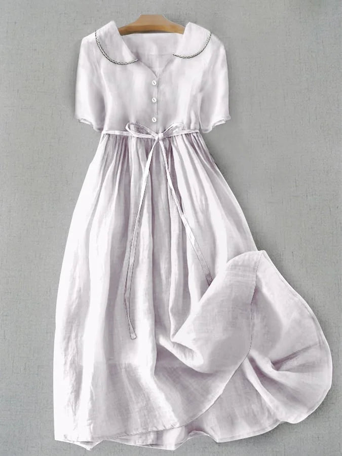 Isla - Elegant Cotton and Linen Midi Dress