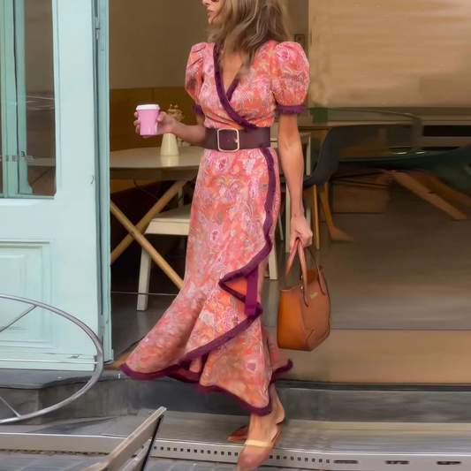 Matilda | Elegant Pink Short Sleeve Maxi Dress™