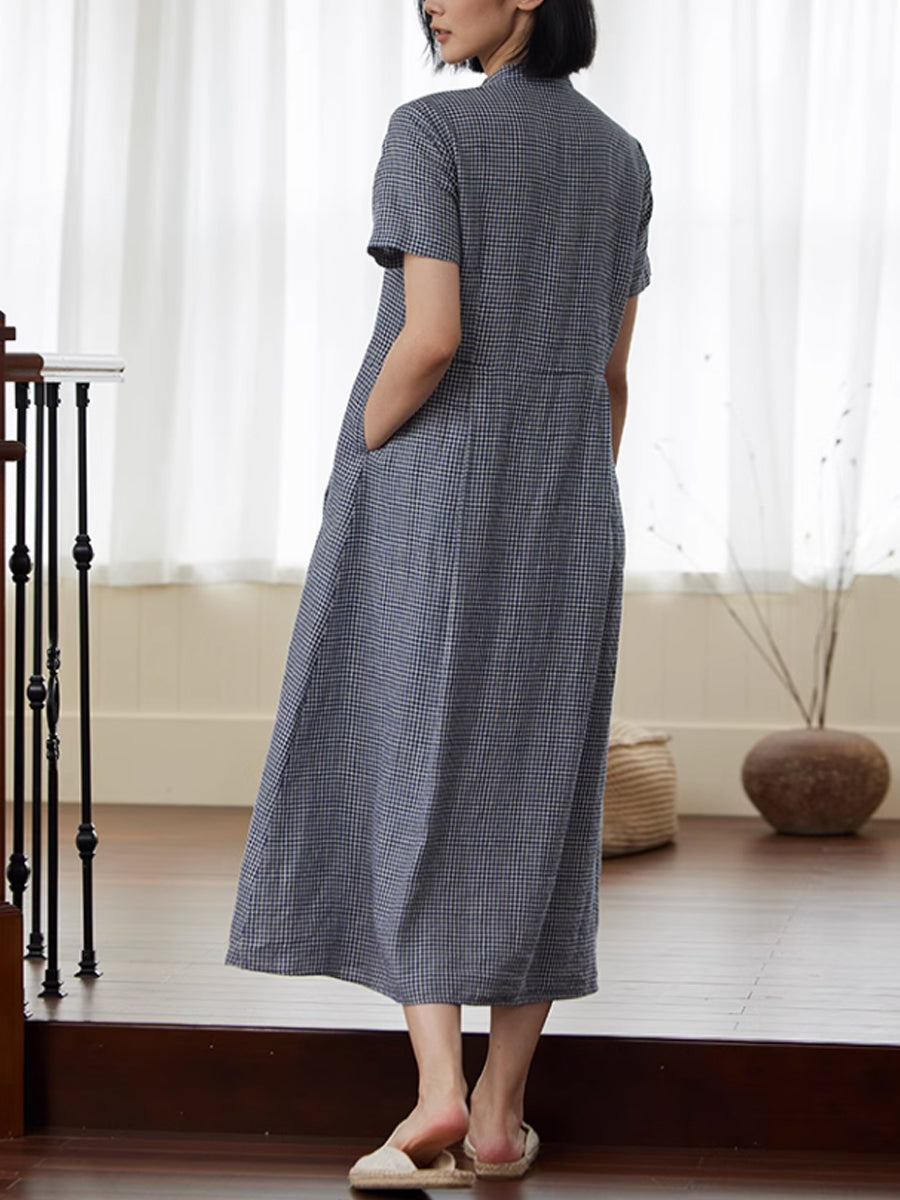 Evie | Heritage Check Linen Midi Dress™ (plus size)
