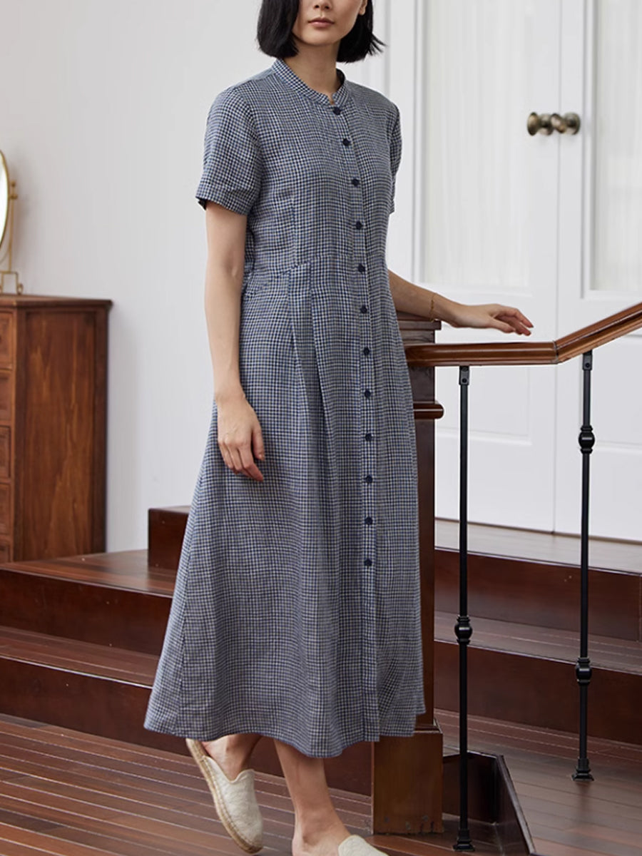 Evie | Heritage Check Linen Midi Dress™ (plus size)