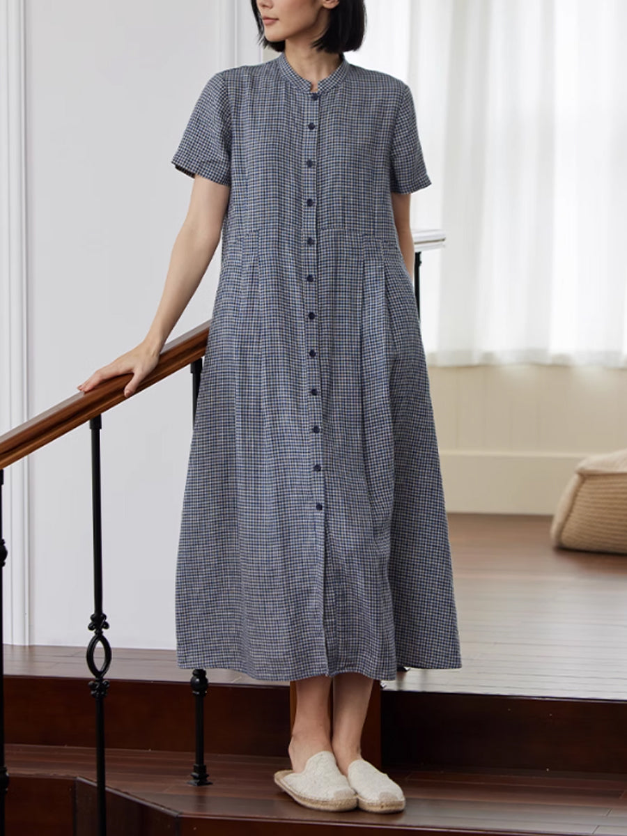 Evie | Heritage Check Linen Midi Dress™ (plus size)