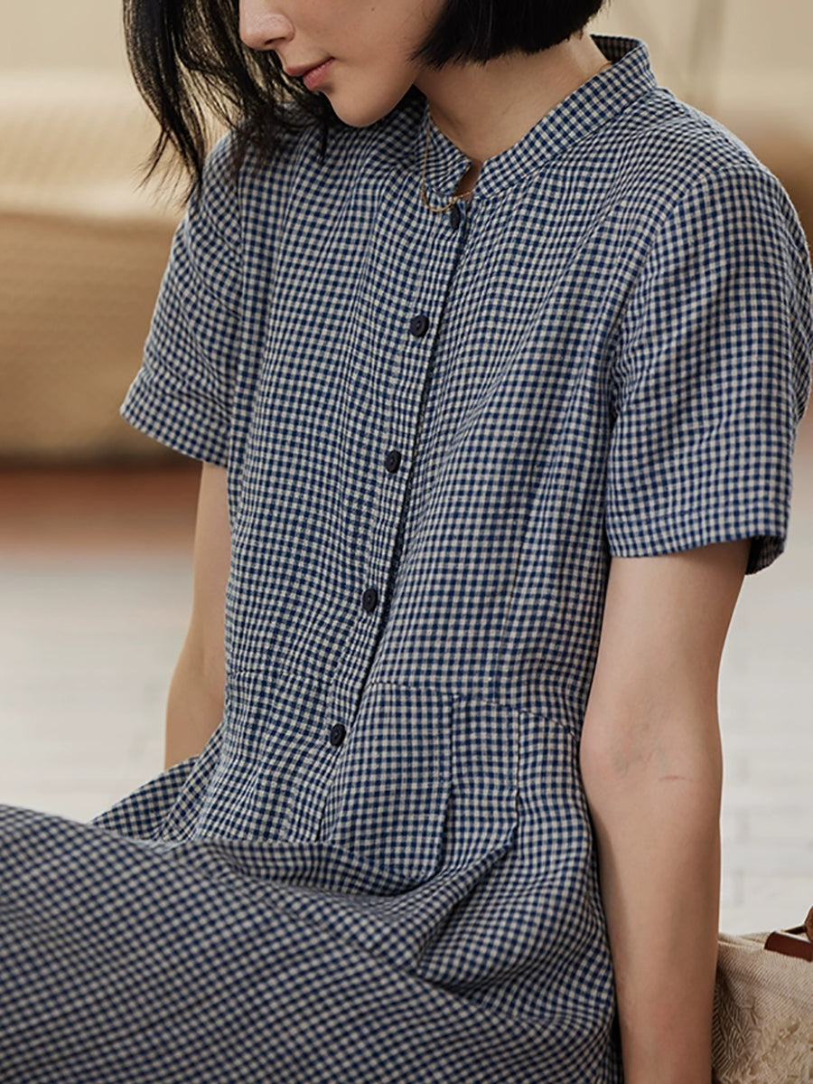 Evie | Heritage Check Linen Midi Dress™ (plus size)