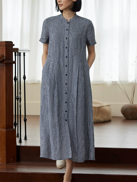 Evie | Heritage Check Linen Midi Dress™ (plus size)