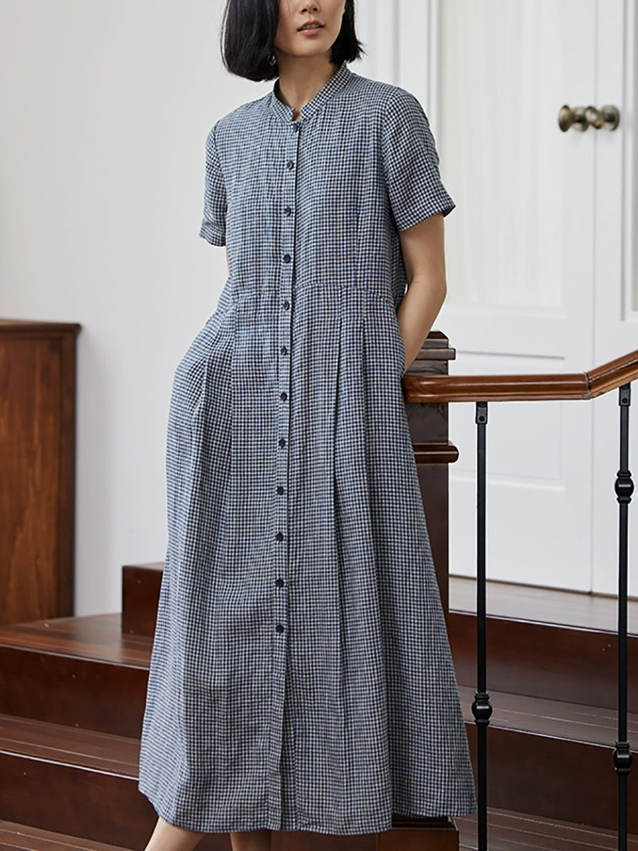 Evie | Heritage Check Linen Midi Dress™ (plus size)