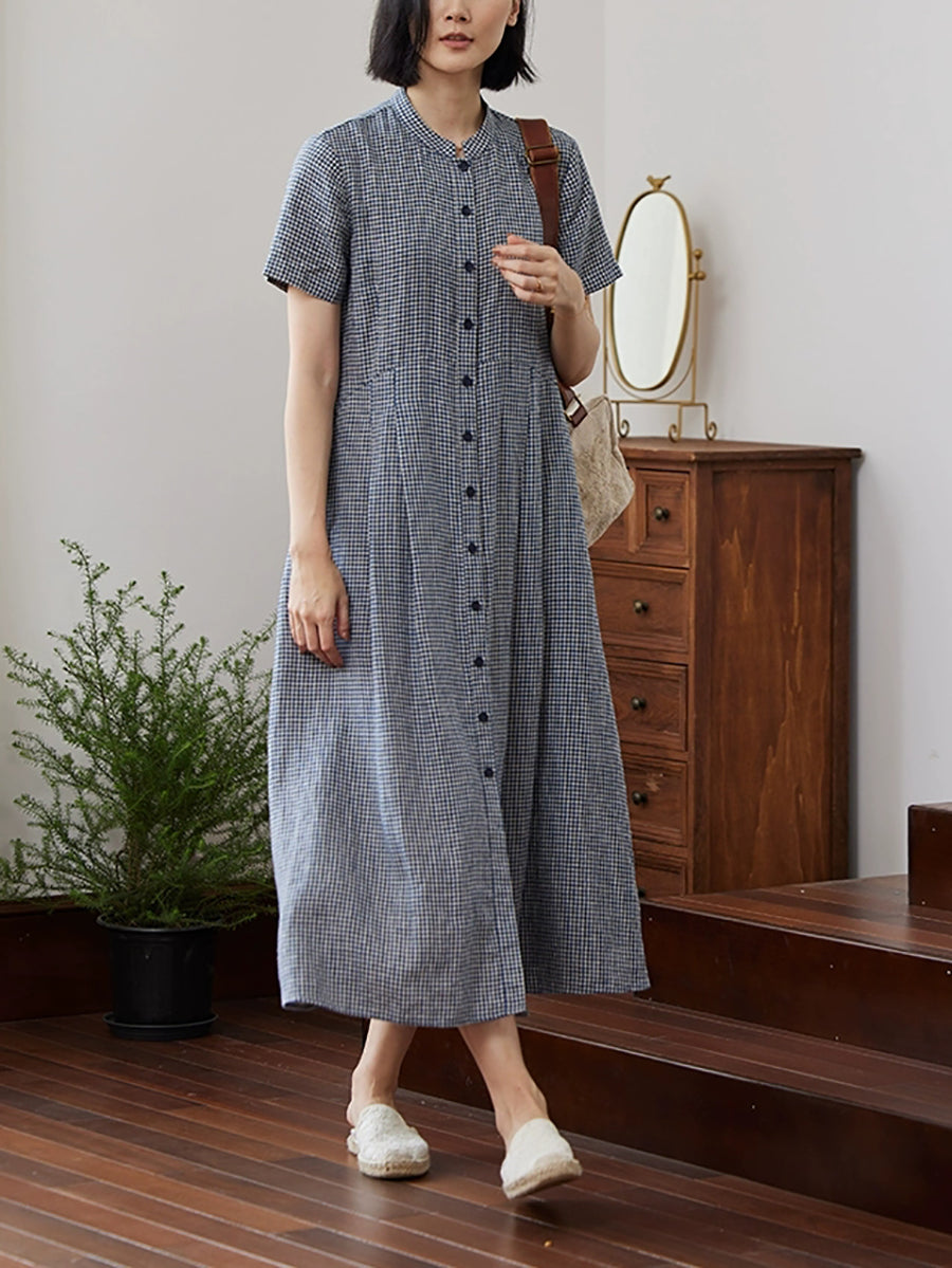 Evie | Heritage Check Linen Midi Dress™ (plus size)