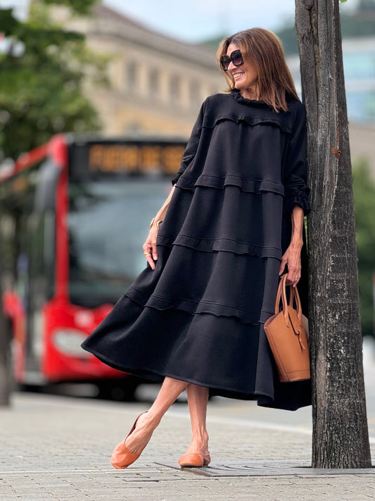 Clara | Black Ruffle Pocket Dress™