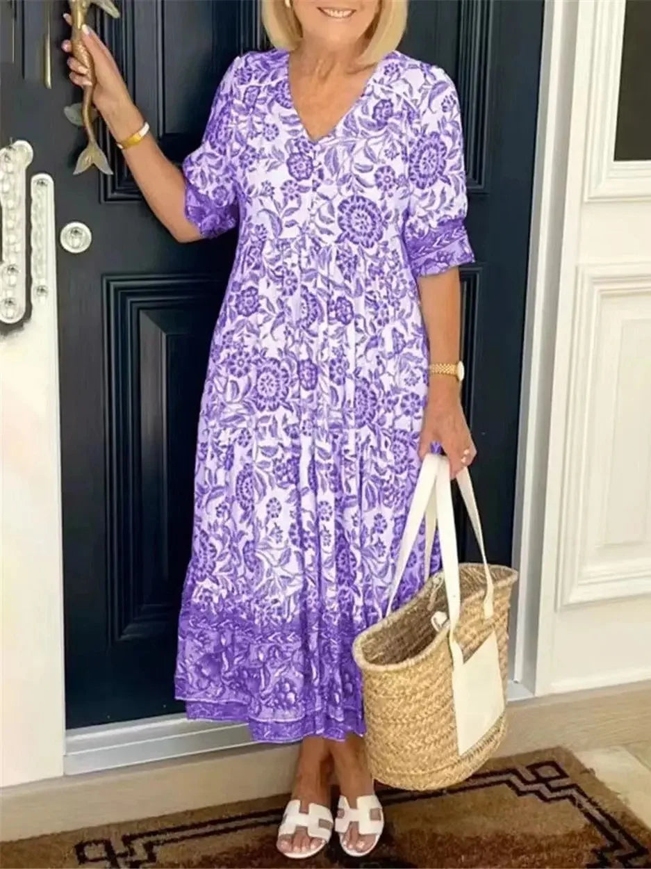Islara | BloomGrace V-Neck Midi Dress™