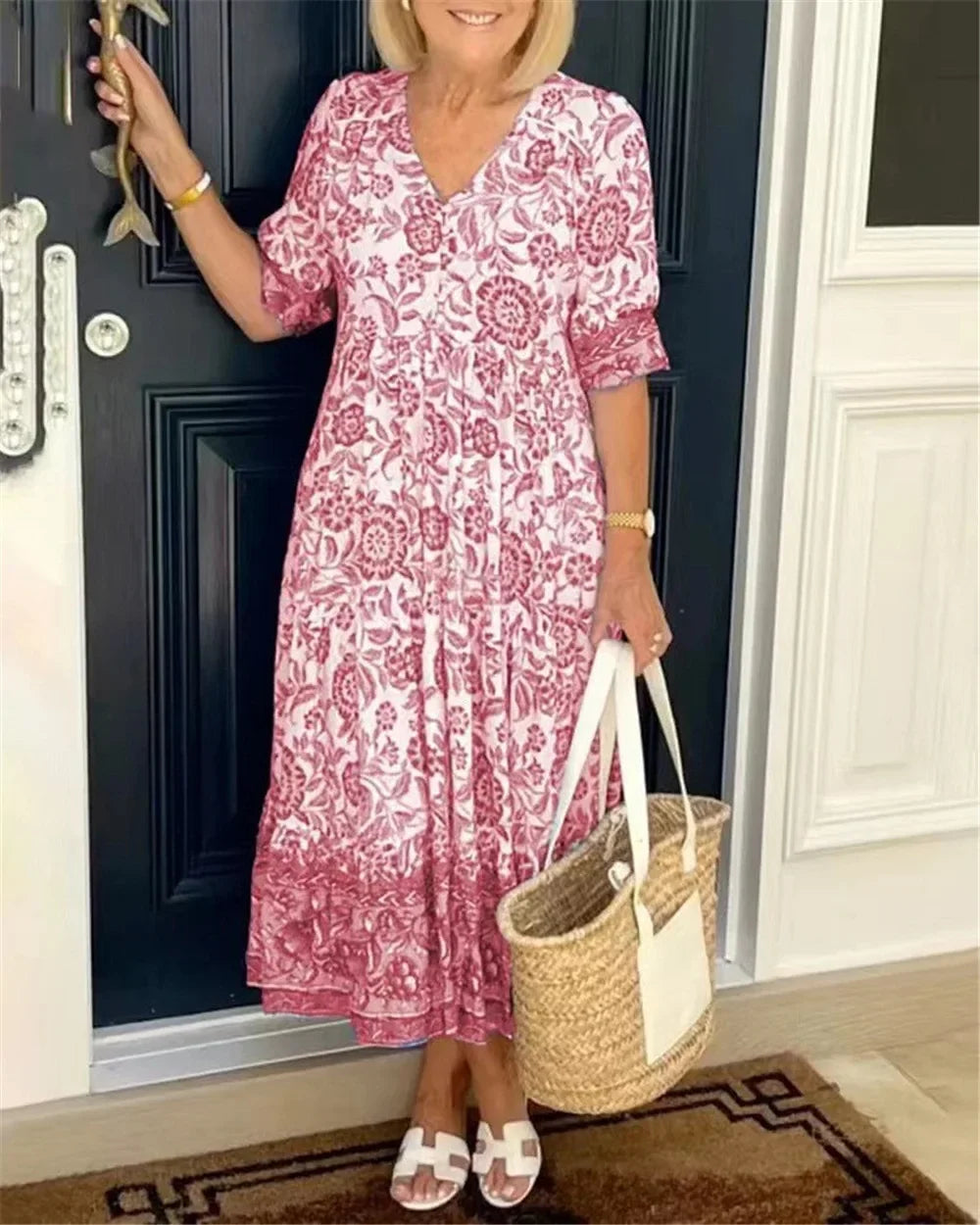 Islara | BloomGrace V-Neck Midi Dress™